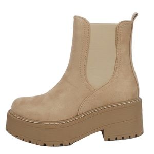 Women's Beige Platform Chelsea Booties - Elevated Ankle Boots